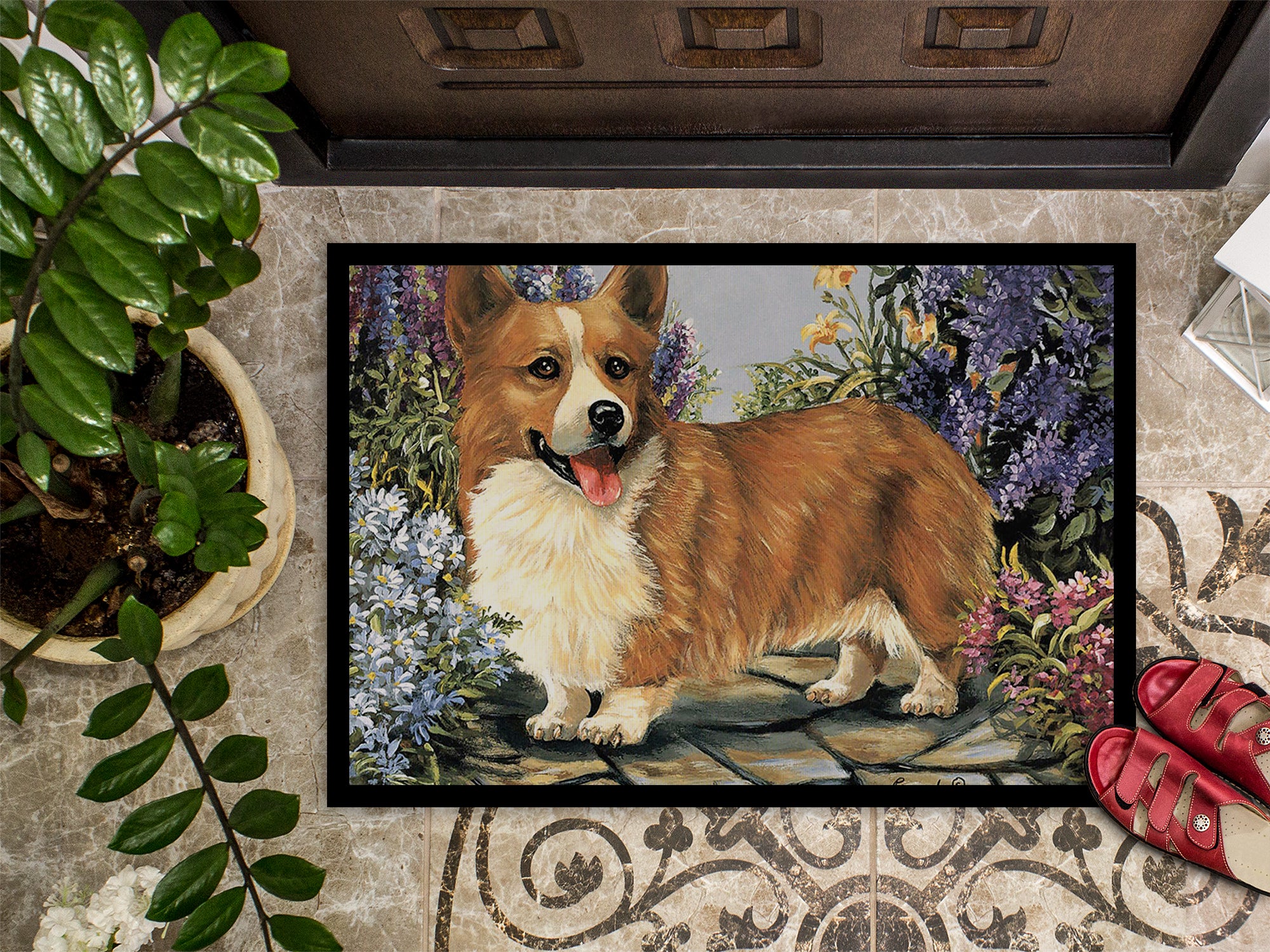 Corgi Garden Georgi Indoor or Outdoor Mat 18x27 PPP3258MAT - the-store.com