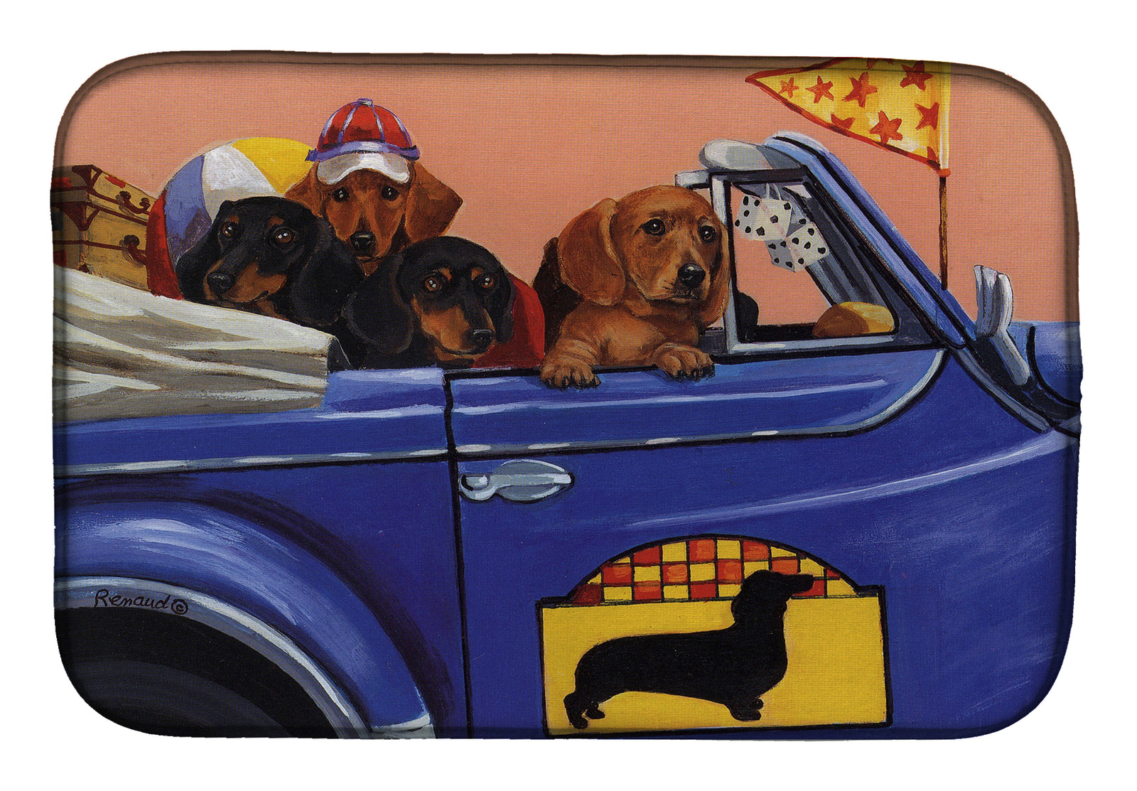 Dachshund Dachsmobile Dish Drying Mat PPP3259DDM  the-store.com.