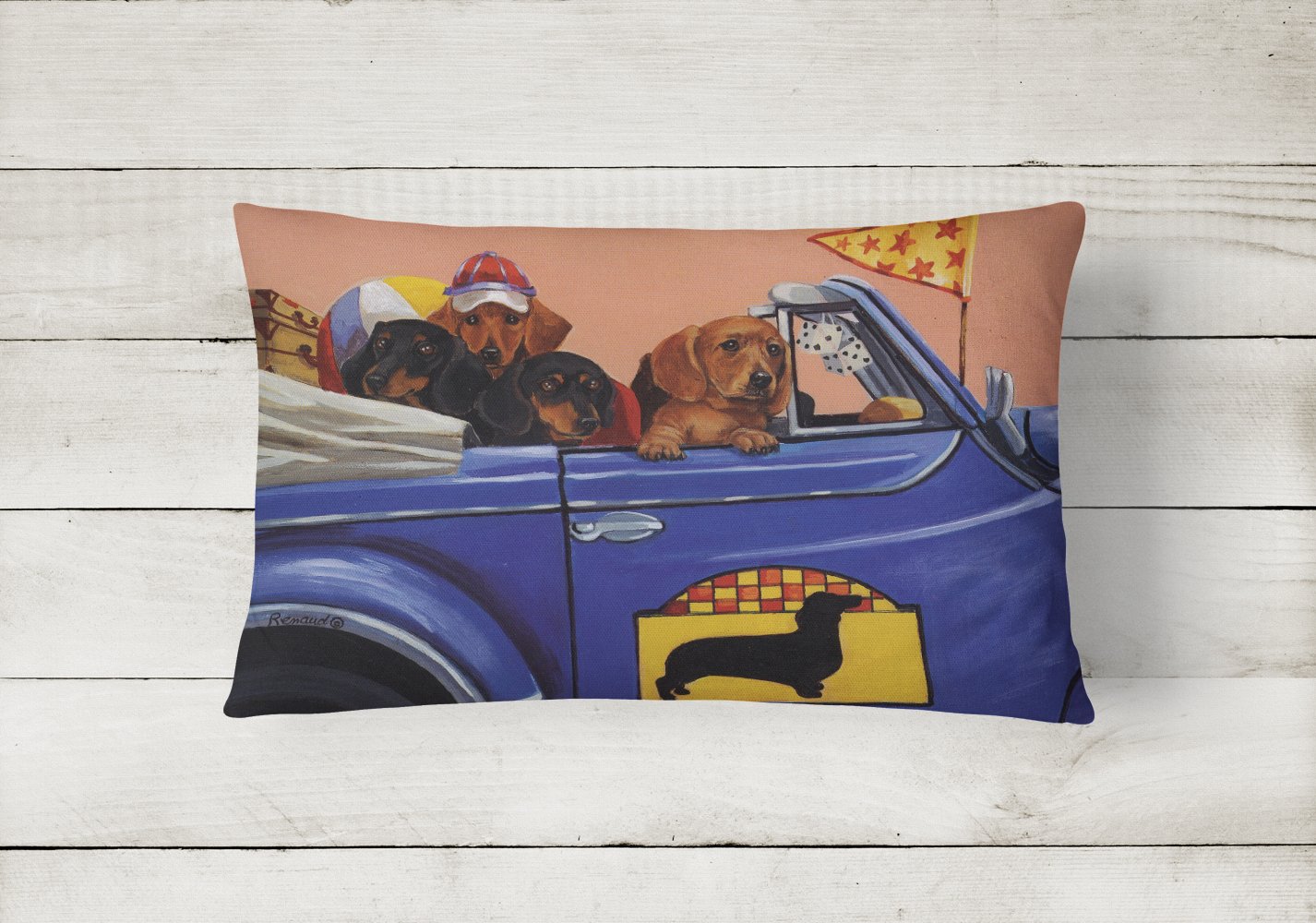 Buy this Dachshund Dachsmobile Canvas Fabric Decorative Pillow PPP3259PW1216