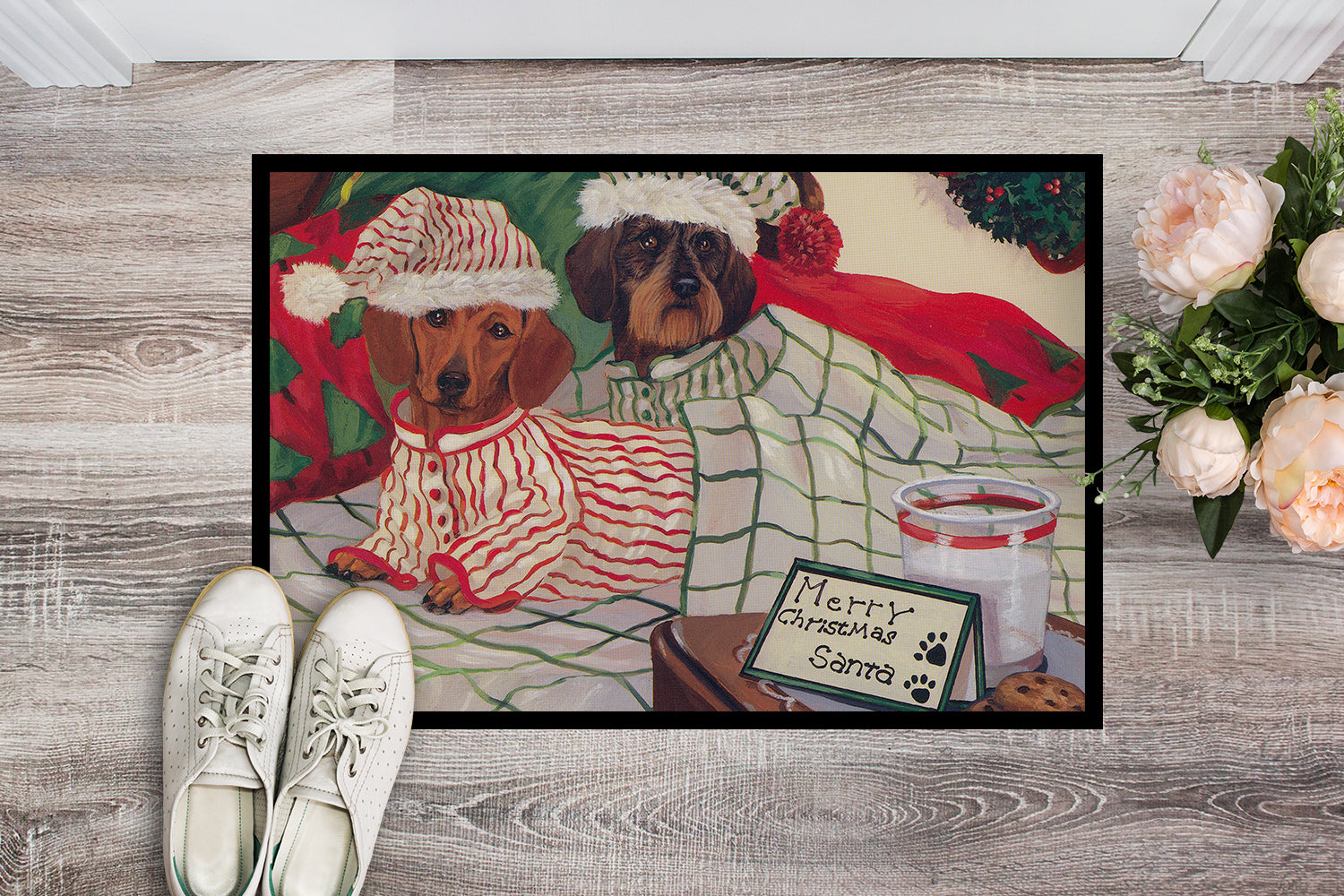 Dachshund Christmas Waiting for Santa Indoor or Outdoor Mat 18x27 PPP3260MAT - the-store.com