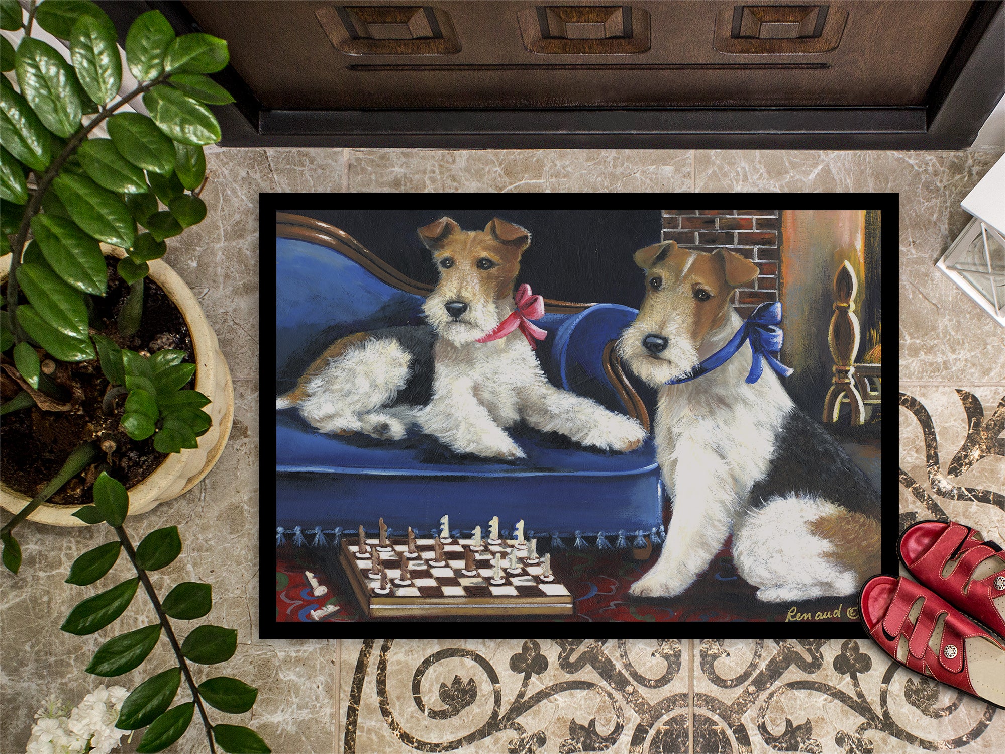 Fox Terrier Checkmates Indoor or Outdoor Mat 18x27 PPP3261MAT - the-store.com