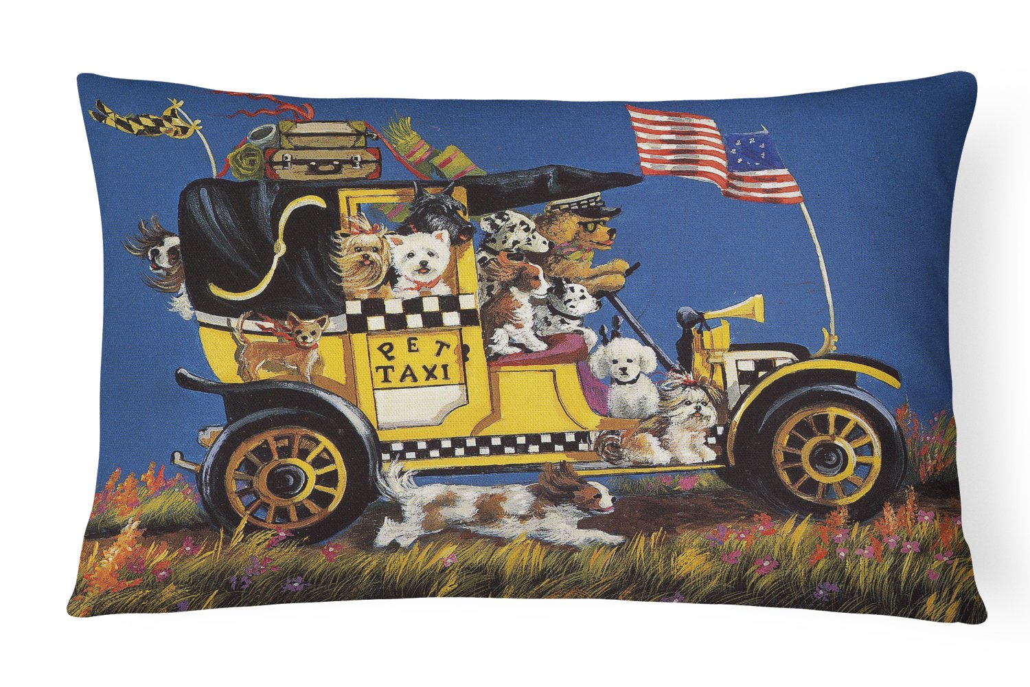 Buy this Pet Taxi Multiple Dog Breeds Canvas Fabric Decorative Pillow PPP3264PW1216