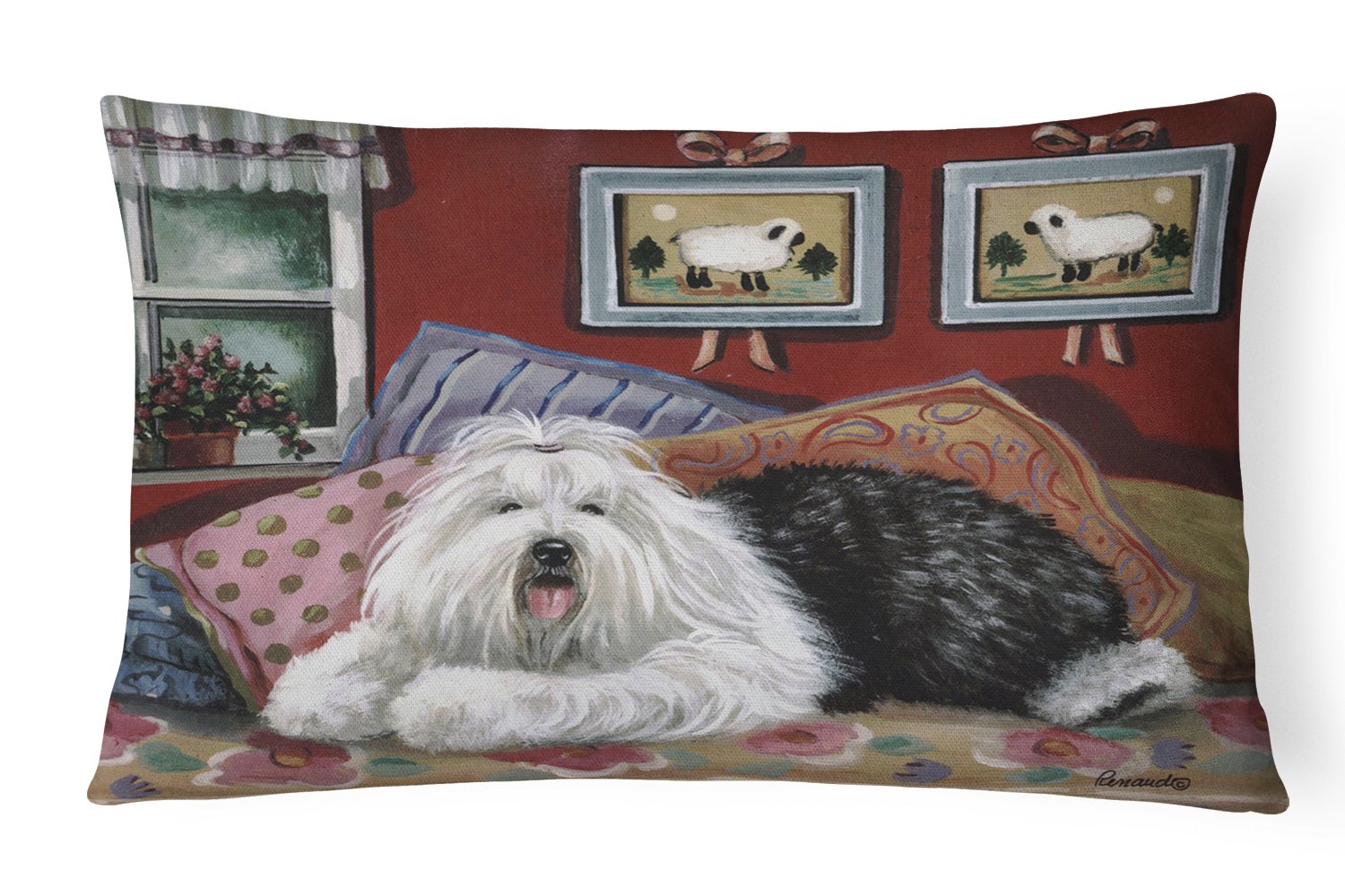 Buy this Old English Sheepdog Sweet Dreams Canvas Fabric Decorative Pillow PPP3266PW1216