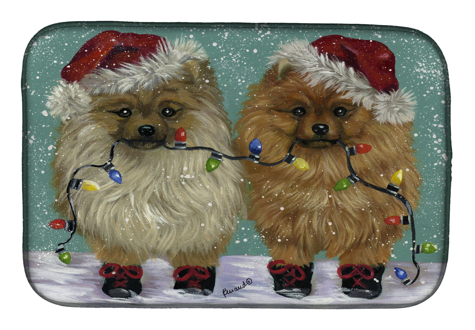 Pomeranian Christmas Lighten Up Dish Drying Mat PPP3267DDM  the-store.com.