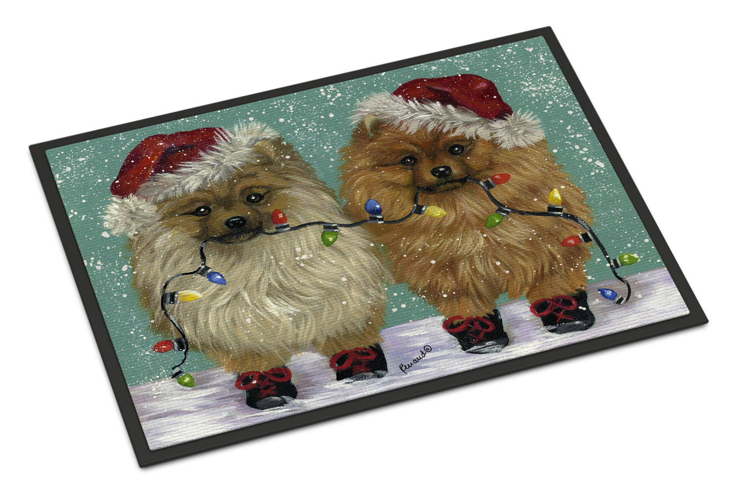 Pomeranian Christmas Lighten Up Indoor or Outdoor Mat 18x27 PPP3267MAT - the-store.com