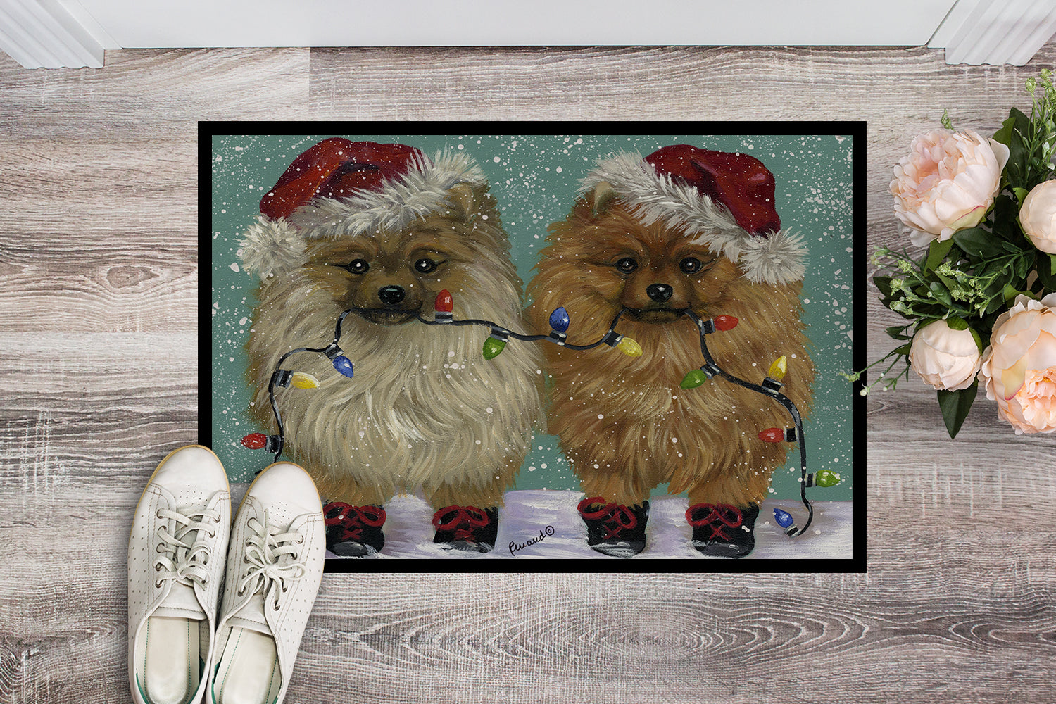 Pomeranian Christmas Lighten Up Indoor or Outdoor Mat 18x27 PPP3267MAT - the-store.com