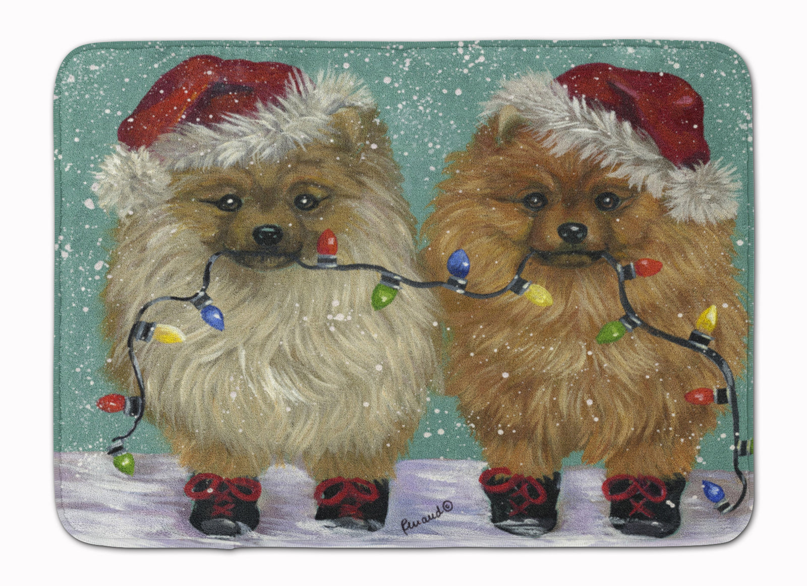 Pomeranian Christmas Lighten Up Machine Washable Memory Foam Mat PPP3267RUG - the-store.com