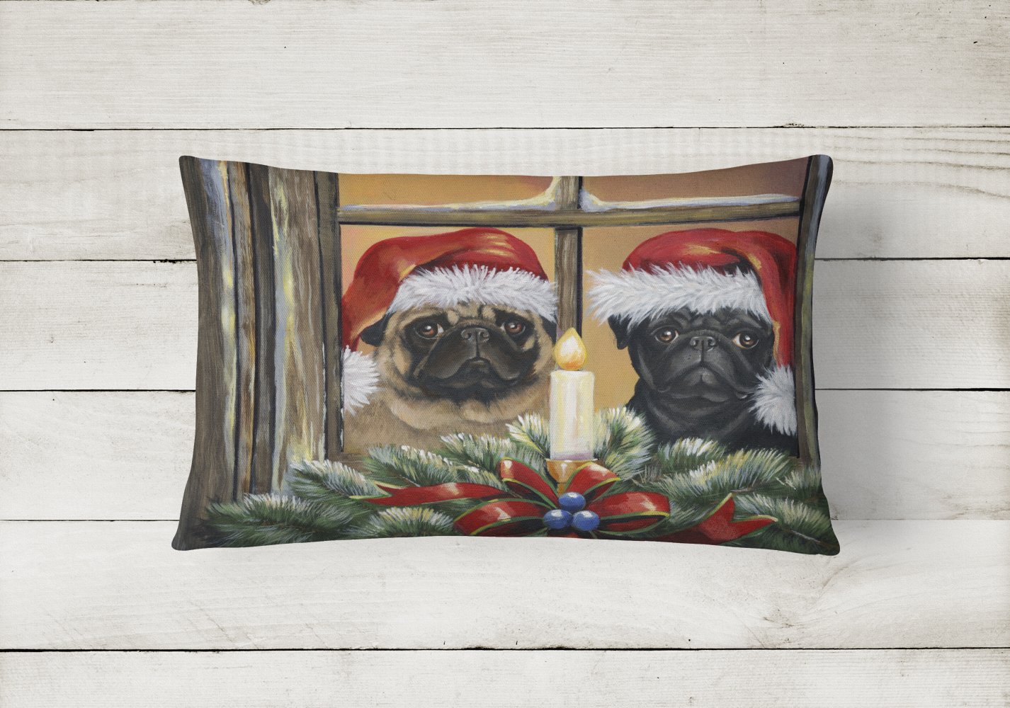 Buy this Pug Christmas Anticipation Canvas Fabric Decorative Pillow PPP3268PW1216