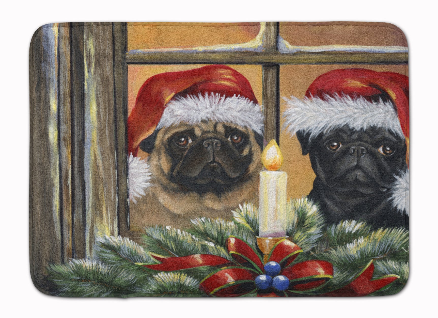 Pug Christmas Anticipation Machine Washable Memory Foam Mat PPP3268RUG - the-store.com