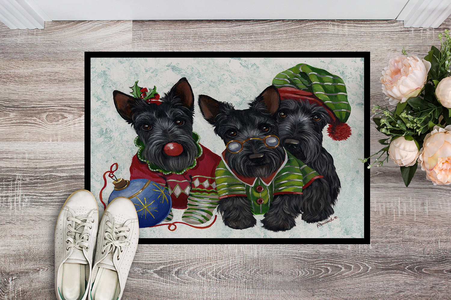 Scottish Terrier Christmas Elves Indoor or Outdoor Mat 18x27 PPP3270MAT - the-store.com