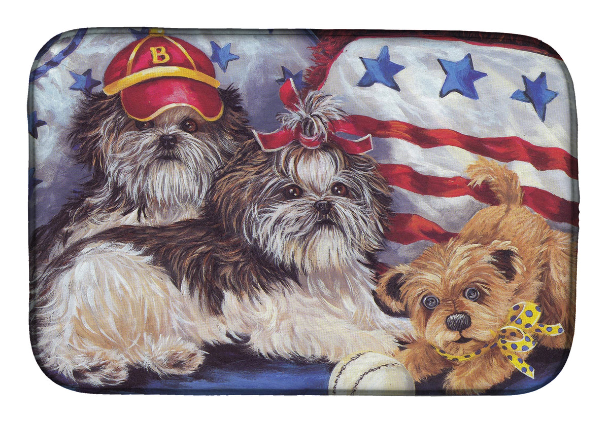 Shih Tzu Americana Sweethearts Dish Drying Mat PPP3273DDM  the-store.com.