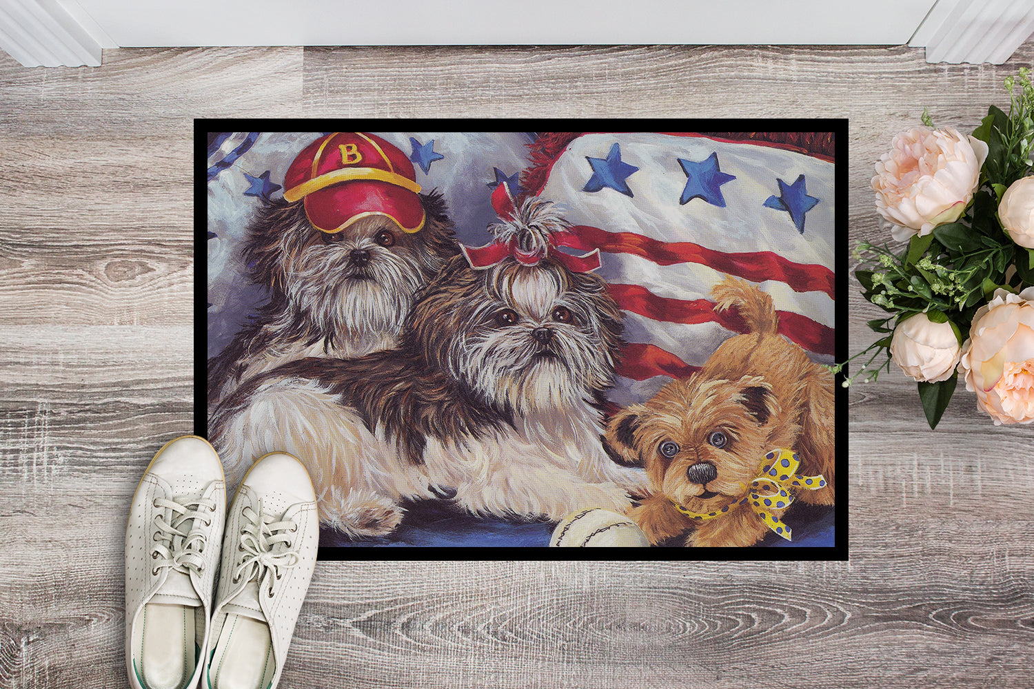 Shih Tzu Americana Sweethearts Indoor or Outdoor Mat 18x27 PPP3273MAT - the-store.com