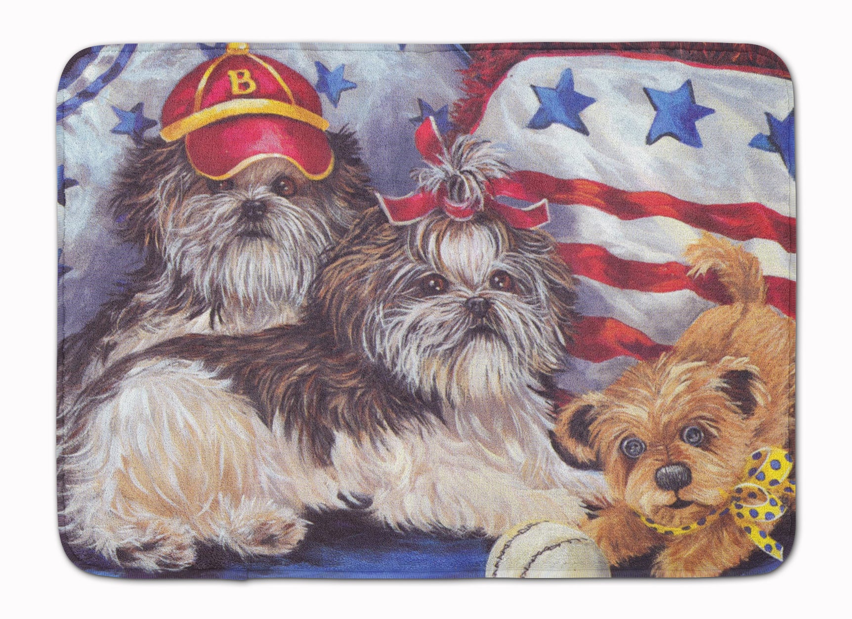 Shih Tzu Americana Sweethearts Machine Washable Memory Foam Mat PPP3273RUG - the-store.com