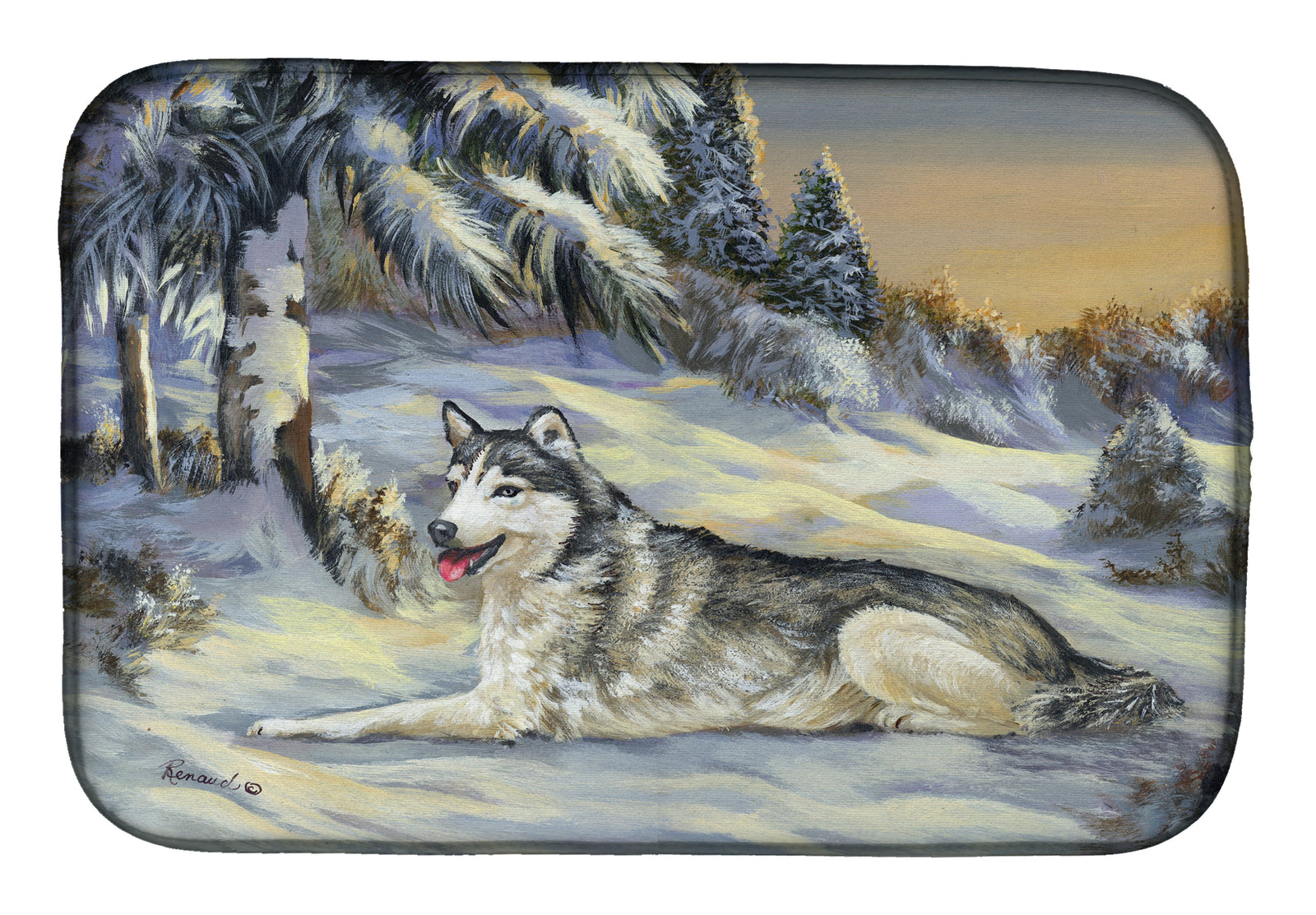 Siberian Husky Winterscape Dish Drying Mat PPP3274DDM  the-store.com.