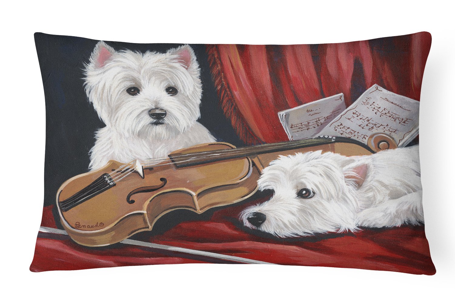 Buy this Westie Fiddlers Canvas Fabric Decorative Pillow PPP3279PW1216