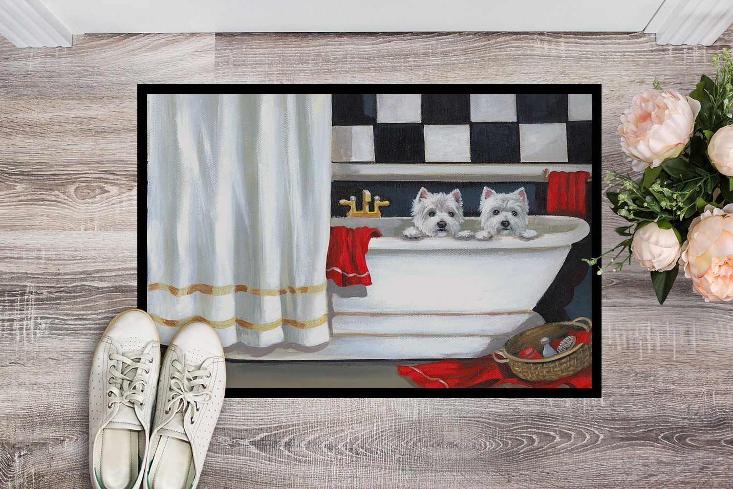 Westie Pour Le Bain Bathtime Indoor or Outdoor Mat 24x36 PPP3281JMAT by Caroline's Treasures