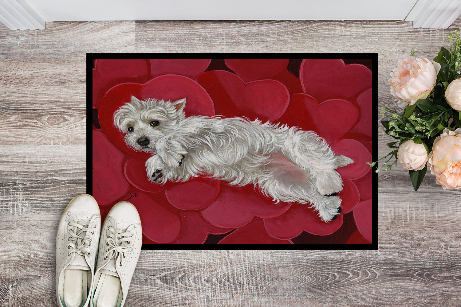 Westie Queen of Hearts Indoor or Outdoor Mat 18x27 PPP3283MAT - the-store.com