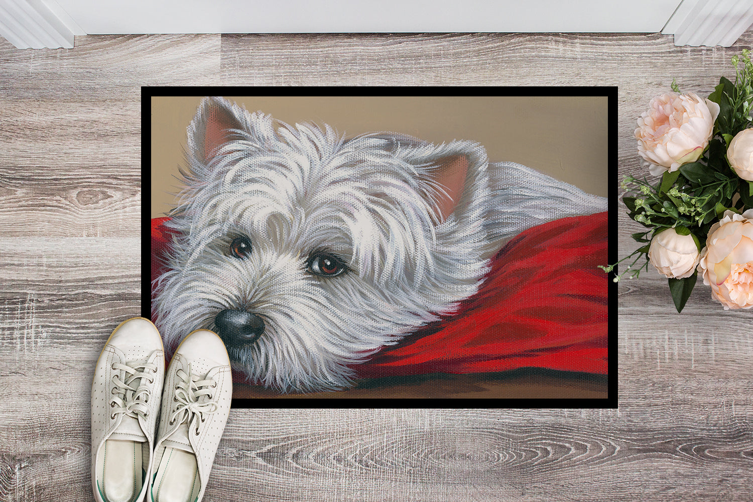 Westie Red Pillow Indoor or Outdoor Mat 18x27 PPP3284MAT - the-store.com