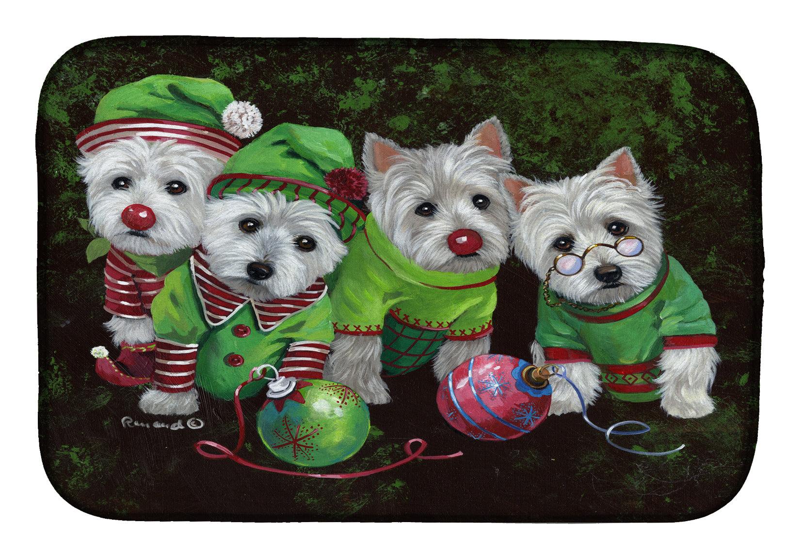 Westie Christmas Santa's Assistants Dish Drying Mat PPP3285DDM  the-store.com.