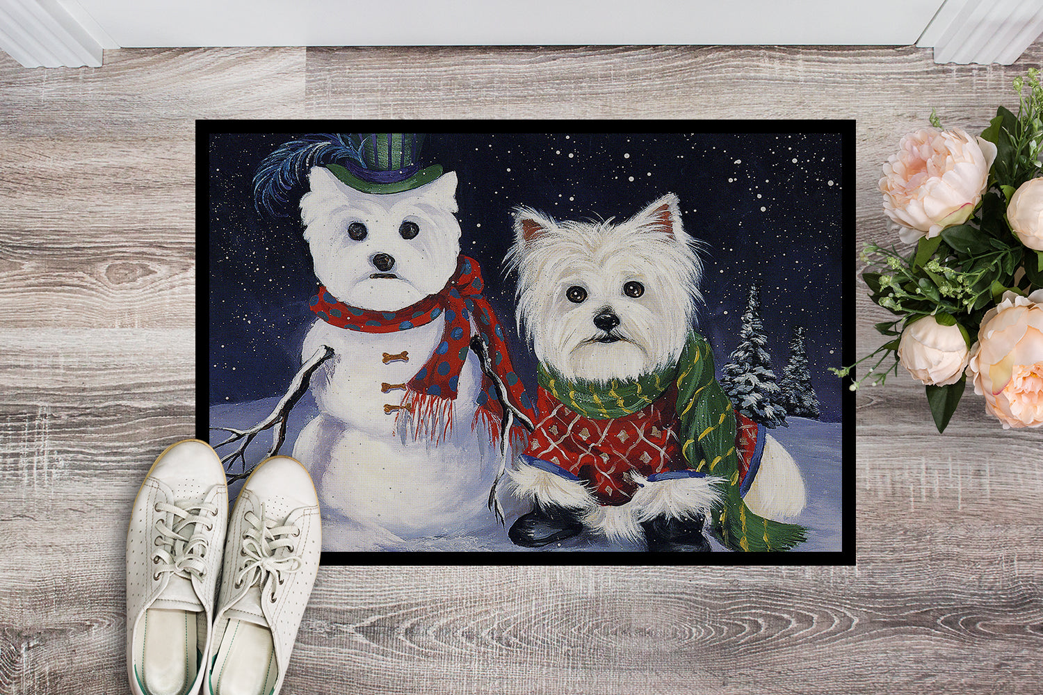 Westie Christmas Self Portrait Indoor or Outdoor Mat 18x27 PPP3286MAT - the-store.com