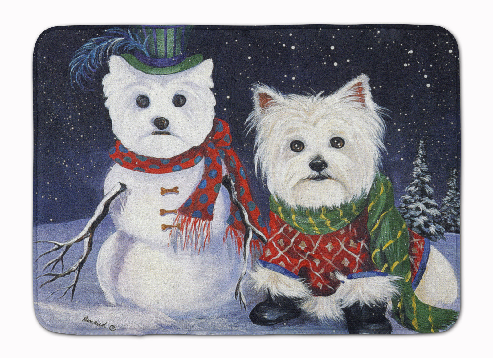 Westie Christmas Self Portrait Machine Washable Memory Foam Mat PPP3286RUG - the-store.com