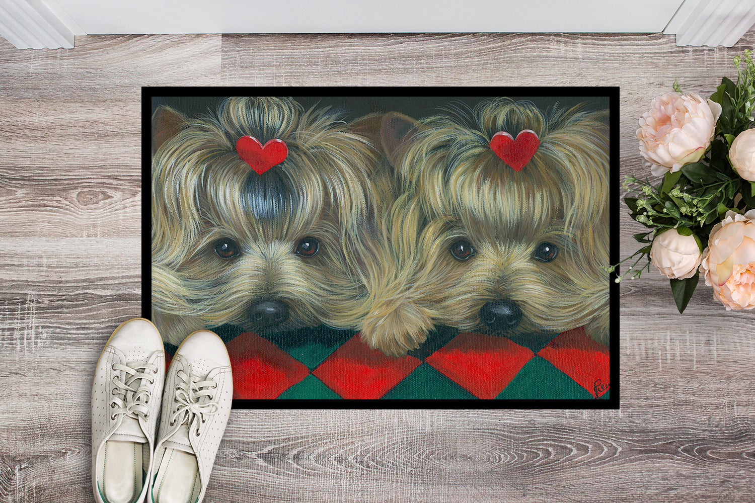 Yorkshire Terrier Yorkie 2 Hearts Indoor or Outdoor Mat 18x27 PPP3290MAT - the-store.com