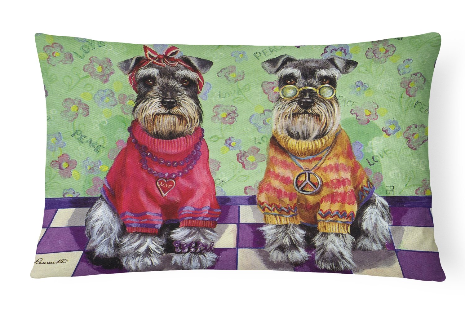 Buy this Schnauzer Love and Peace Canvas Fabric Decorative Pillow PPP3333PW1216