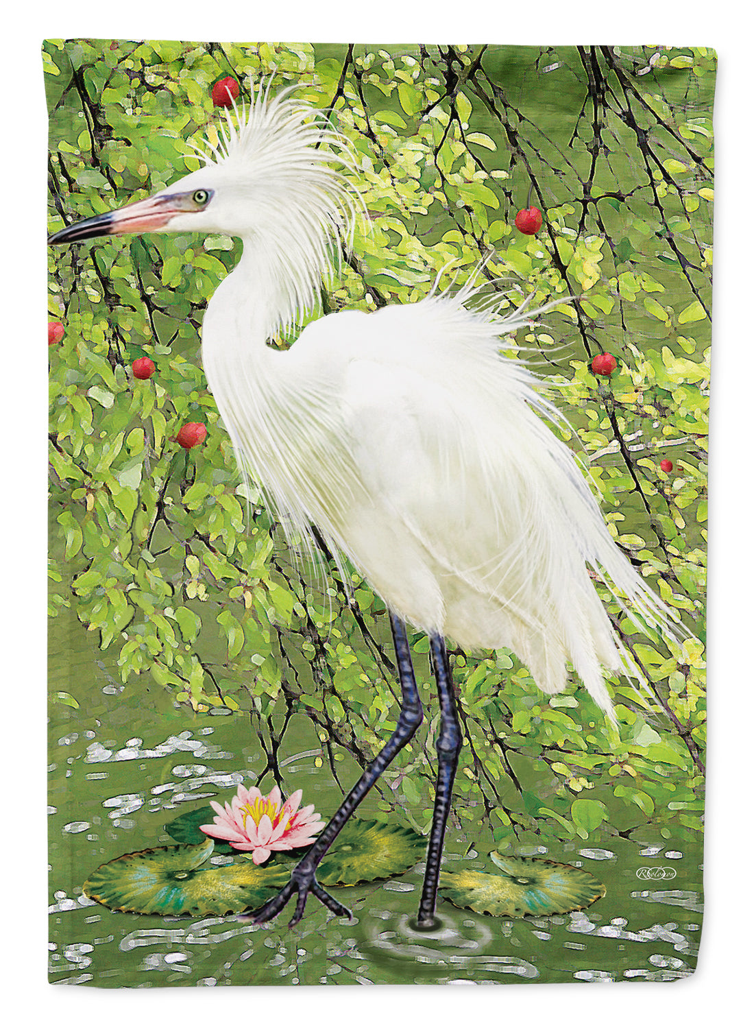 Snowy Egret Under Plum Tree Flag Garden Size PRS4002GF  the-store.com.