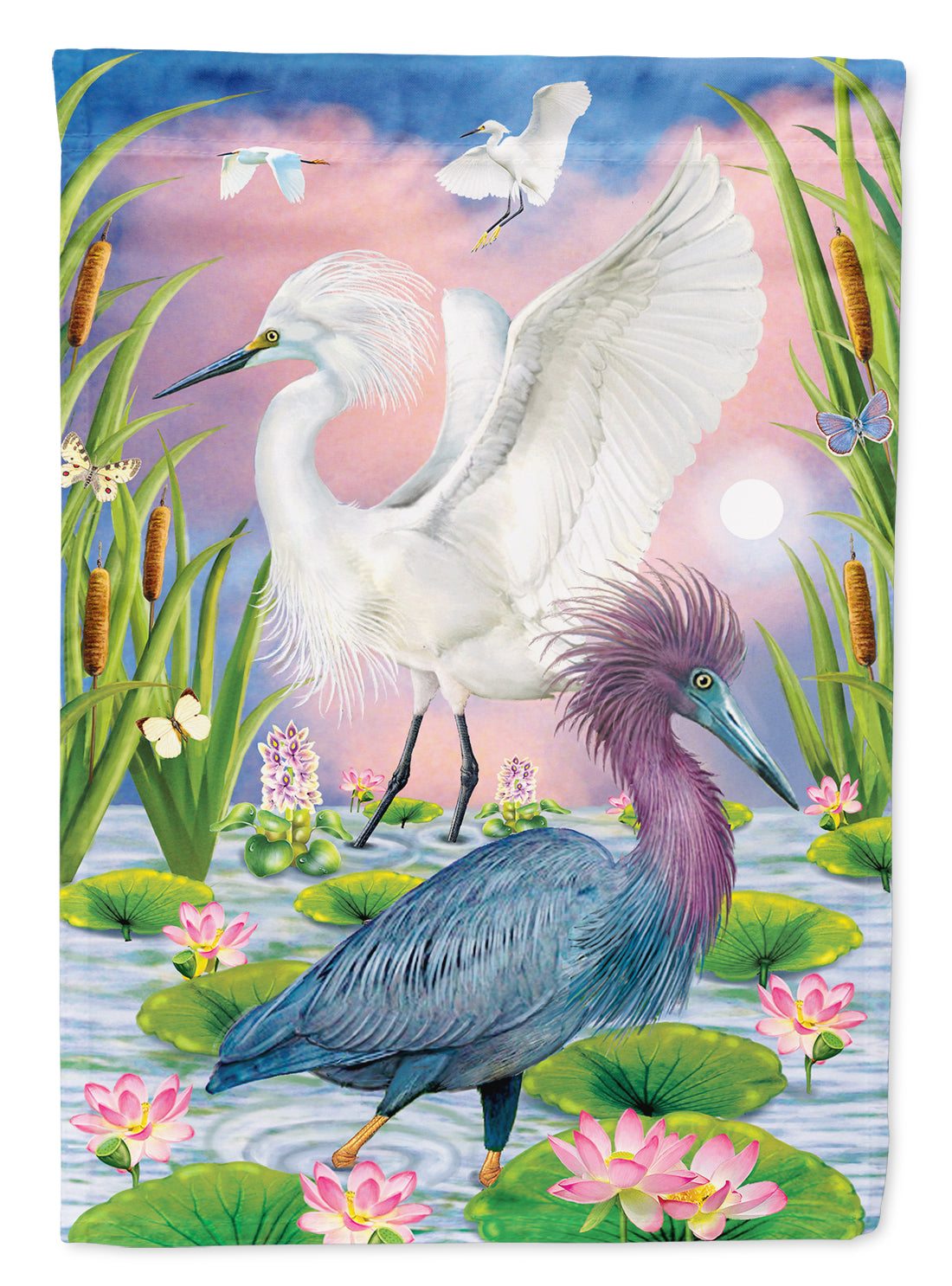 Little Blue And Snowy Heron Flag Canvas House Size PRS4010CHF  the-store.com.