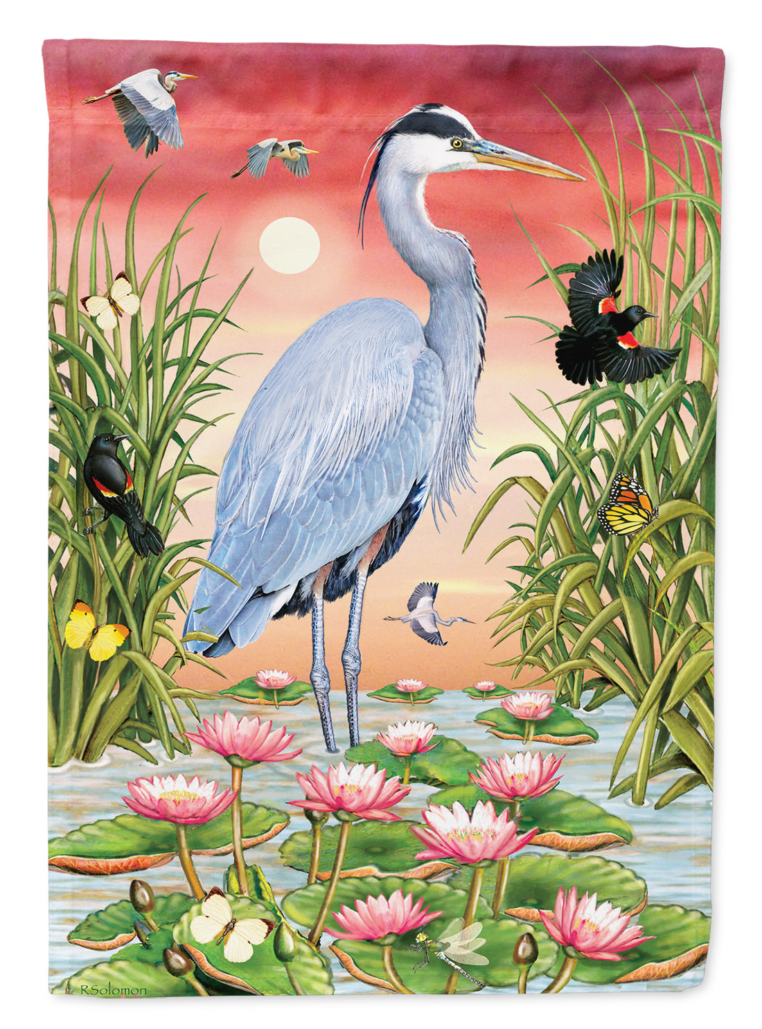 Great Blue Heron Flag Canvas House Size PRS4015CHF  the-store.com.