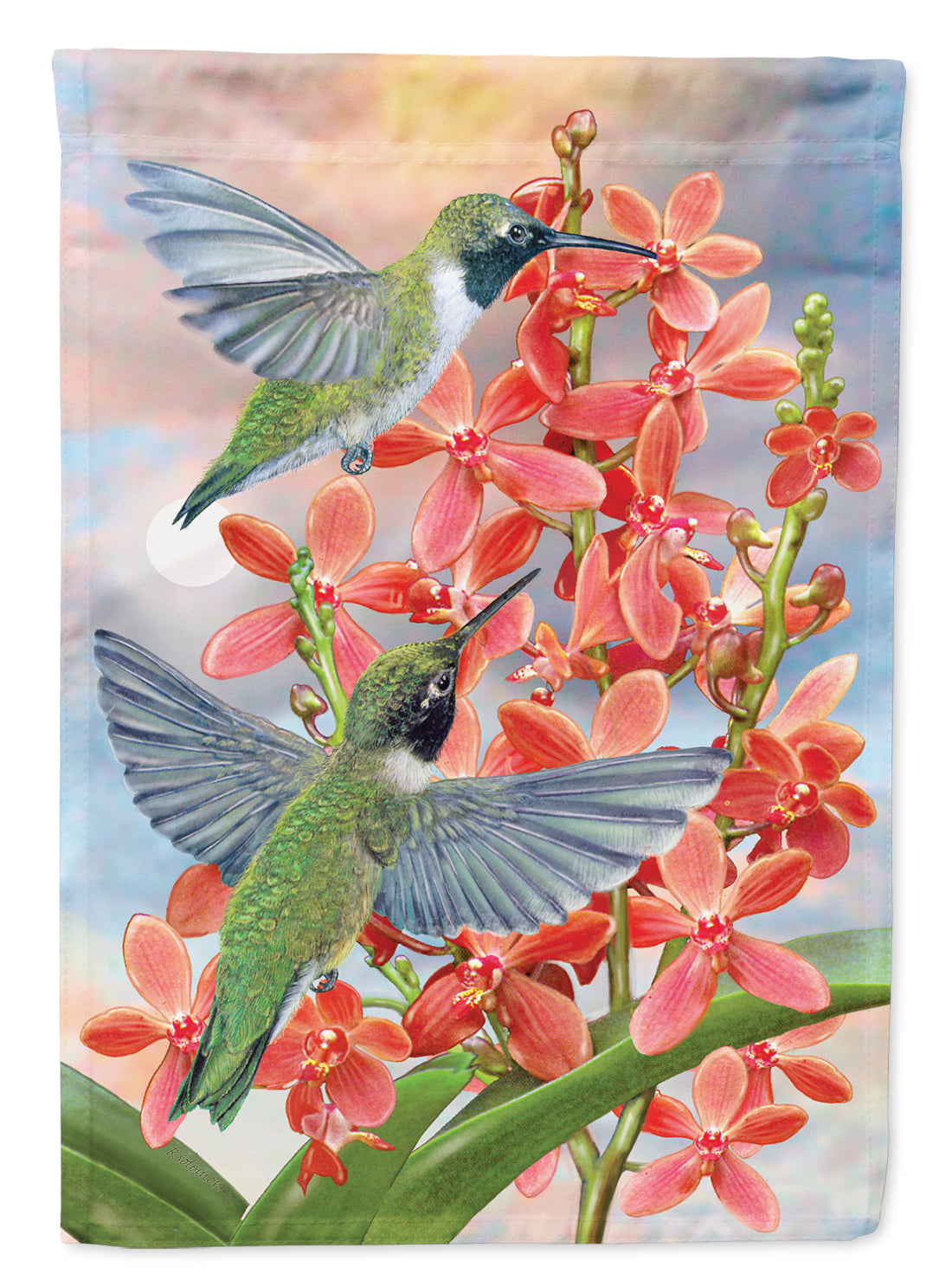 Black Chinned Hummingbirds Orchids Flag Canvas House Size PRS4020CHF  the-store.com.