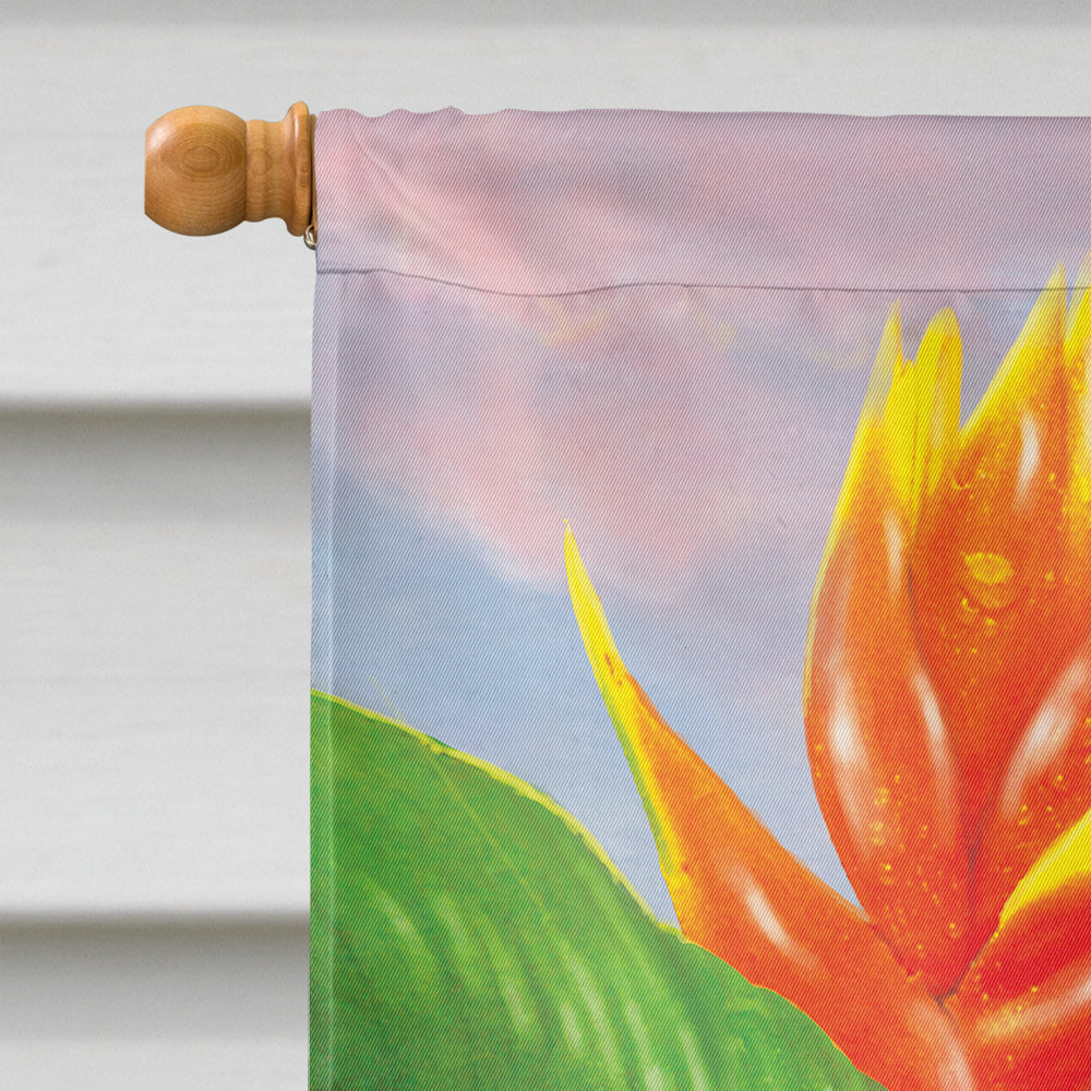 Black Chinned Hummingbirds Golden Heliconia Flag Canvas House Size PRS4021CHF  the-store.com.