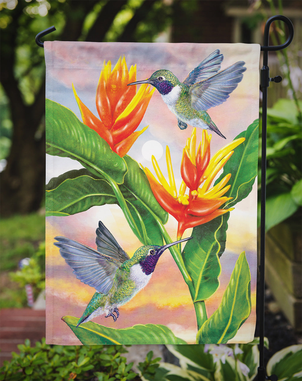Black Chinned Hummingbirds Golden Heliconia Flag Garden Size PRS4021GF  the-store.com.