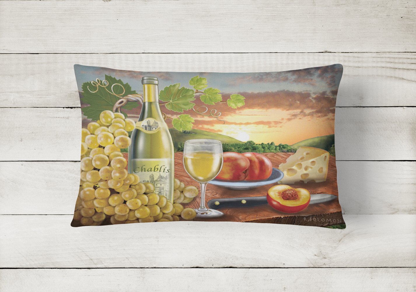 Chablis, Peach, Wine and Cheese Canvas Fabric Decorative Pillow PRS4028PW1216 by Caroline's Treasures