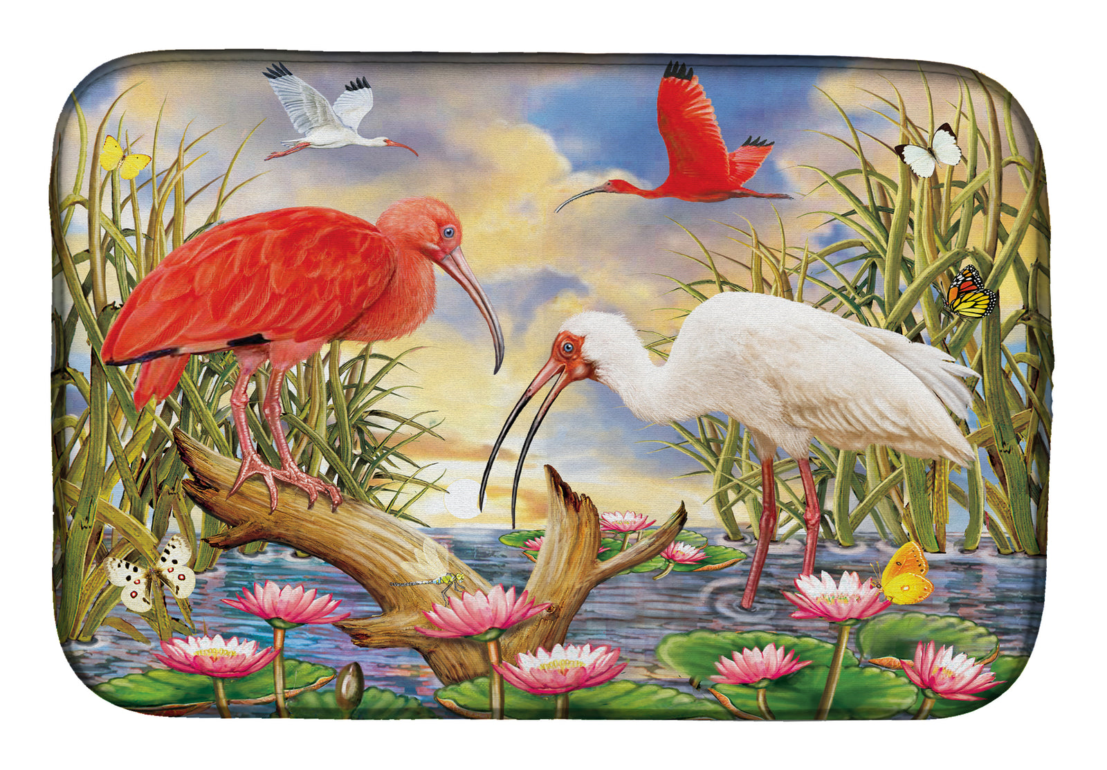 Scarlet And White Ibis Dish Drying Mat PRS4033DDM  the-store.com.