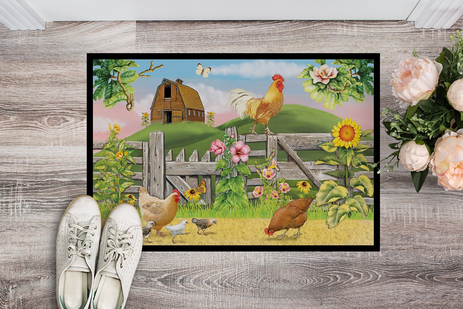 Rooster On Fence Indoor or Outdoor Mat 24x36 PRS4037JMAT by Caroline's Treasures