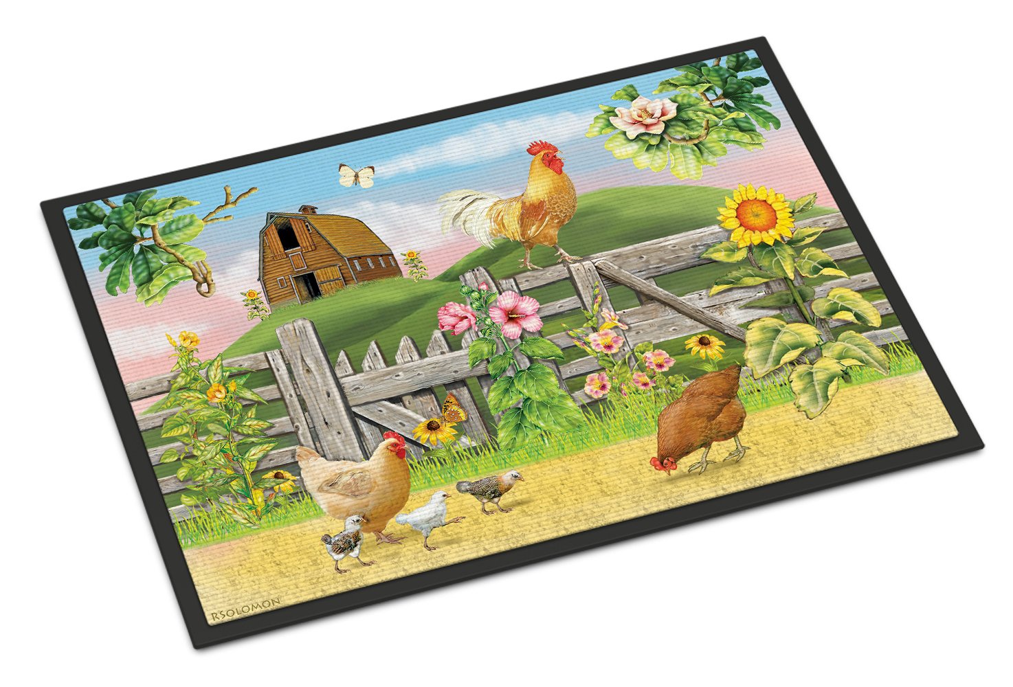 Rooster On Fence Indoor or Outdoor Mat 24x36 PRS4037JMAT by Caroline's Treasures