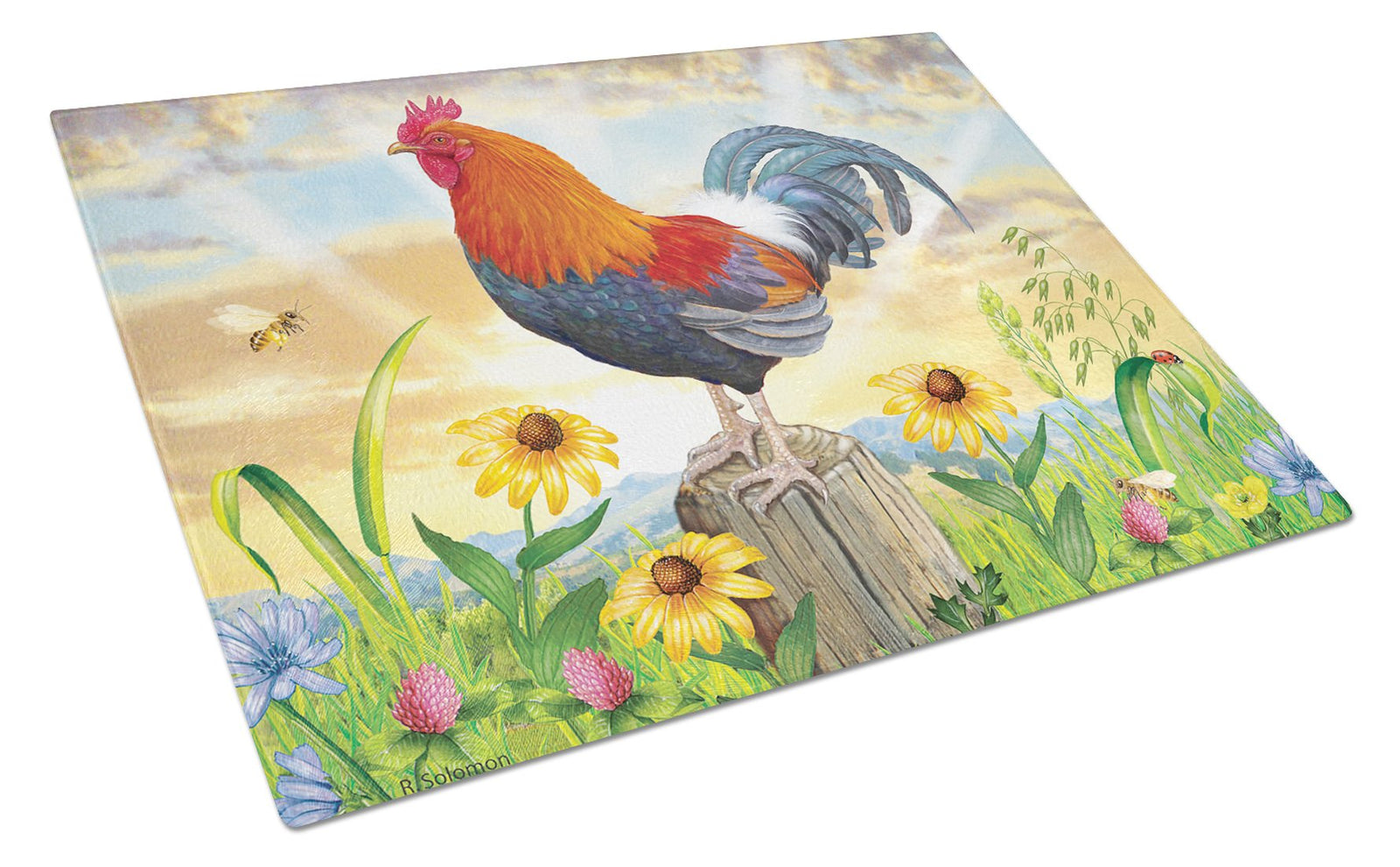 Rooster At Dawn Glass Cutting Board Large PRS4038LCB by Caroline's Treasures