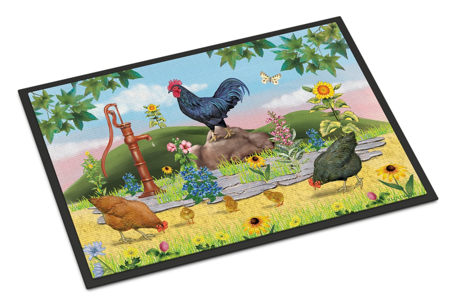 Rooster And Water Pump Indoor or Outdoor Mat 24x36 PRS4039JMAT by Caroline's Treasures