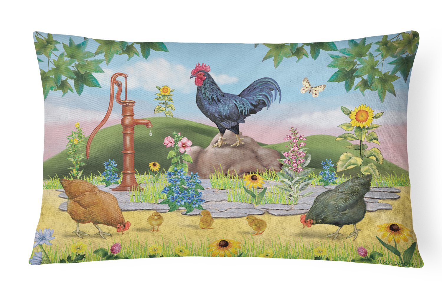 Rooster And Water Pump Canvas Fabric Decorative Pillow PRS4039PW1216 by Caroline's Treasures