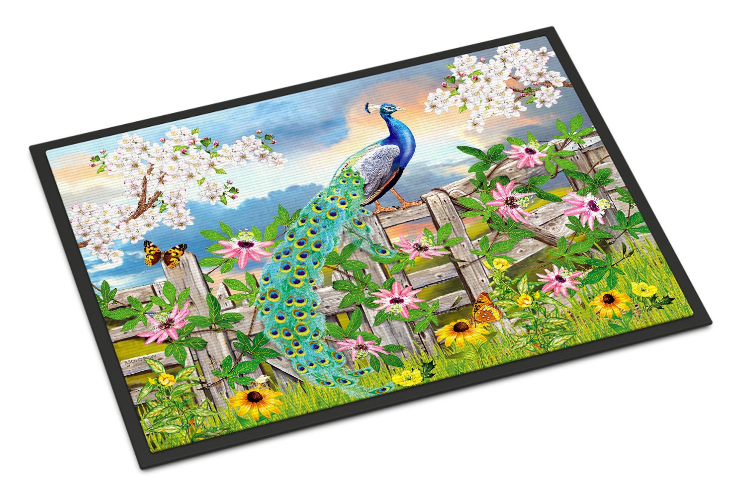 Peacock on Garden Fence Indoor or Outdoor Mat 24x36 PRS4042JMAT by Caroline's Treasures