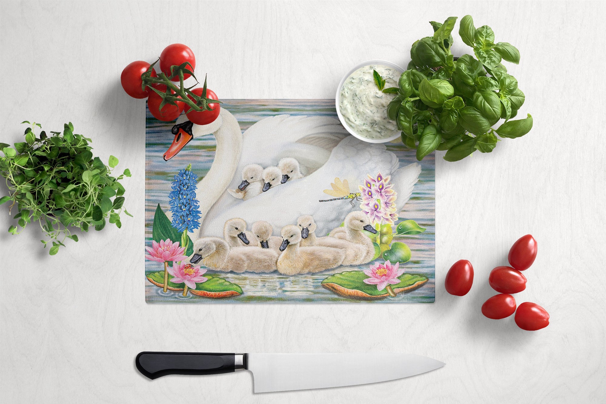 Mother Swan Glass Cutting Board Large PRS4045LCB by Caroline's Treasures