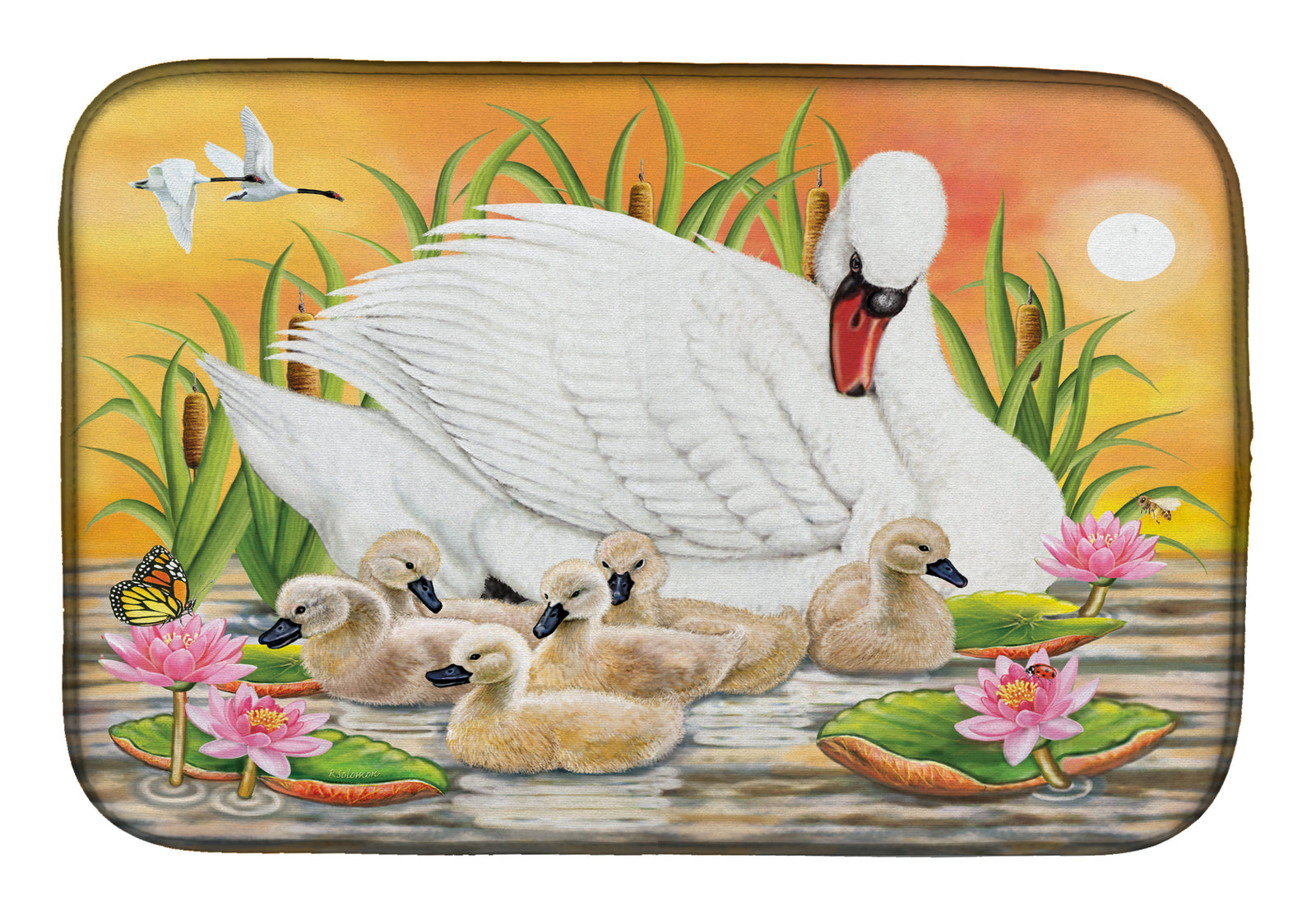 Mother Swan At Sunset Dish Drying Mat PRS4046DDM  the-store.com.