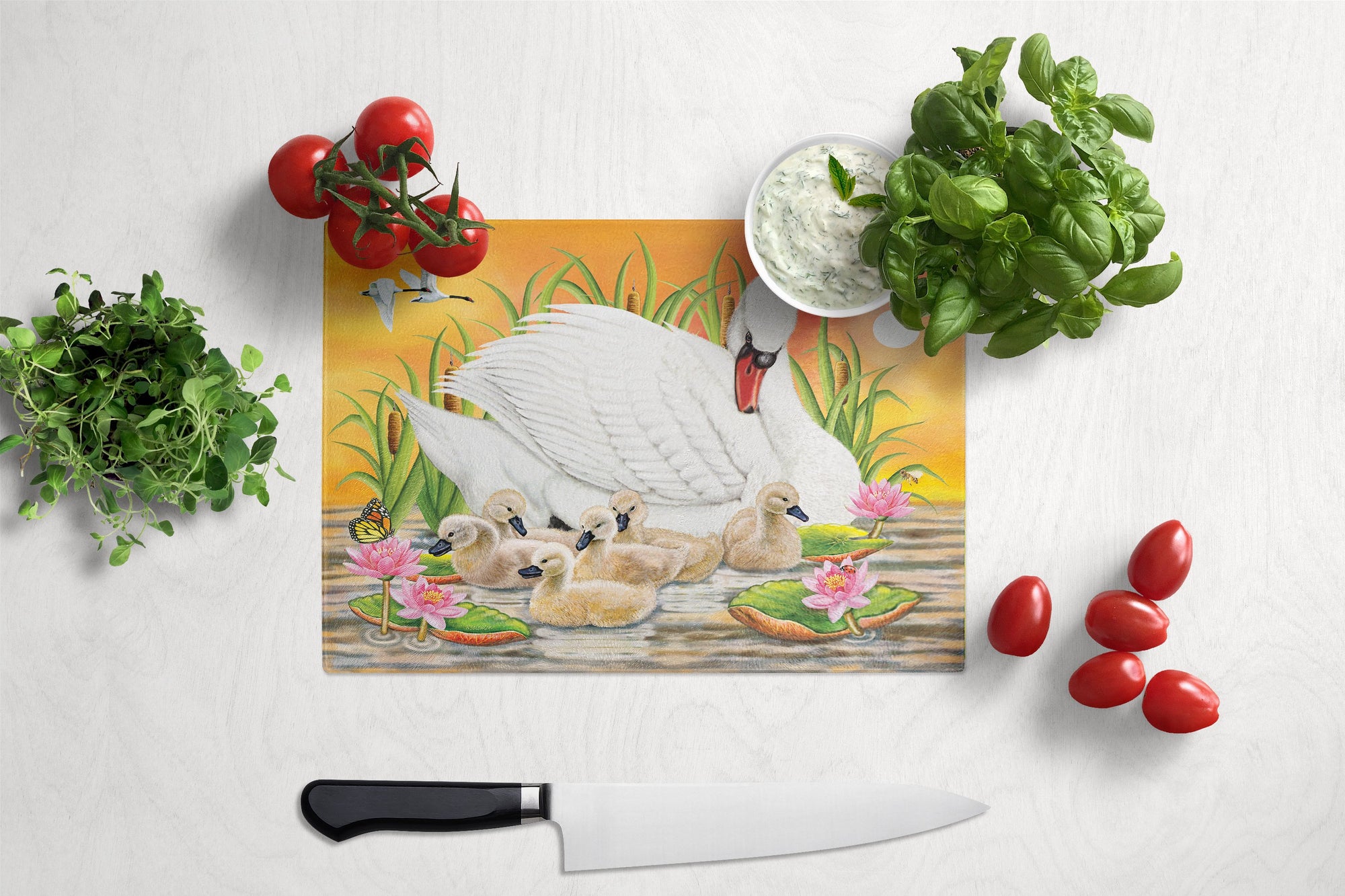 Mother Swan At Sunset Glass Cutting Board Large PRS4046LCB by Caroline's Treasures