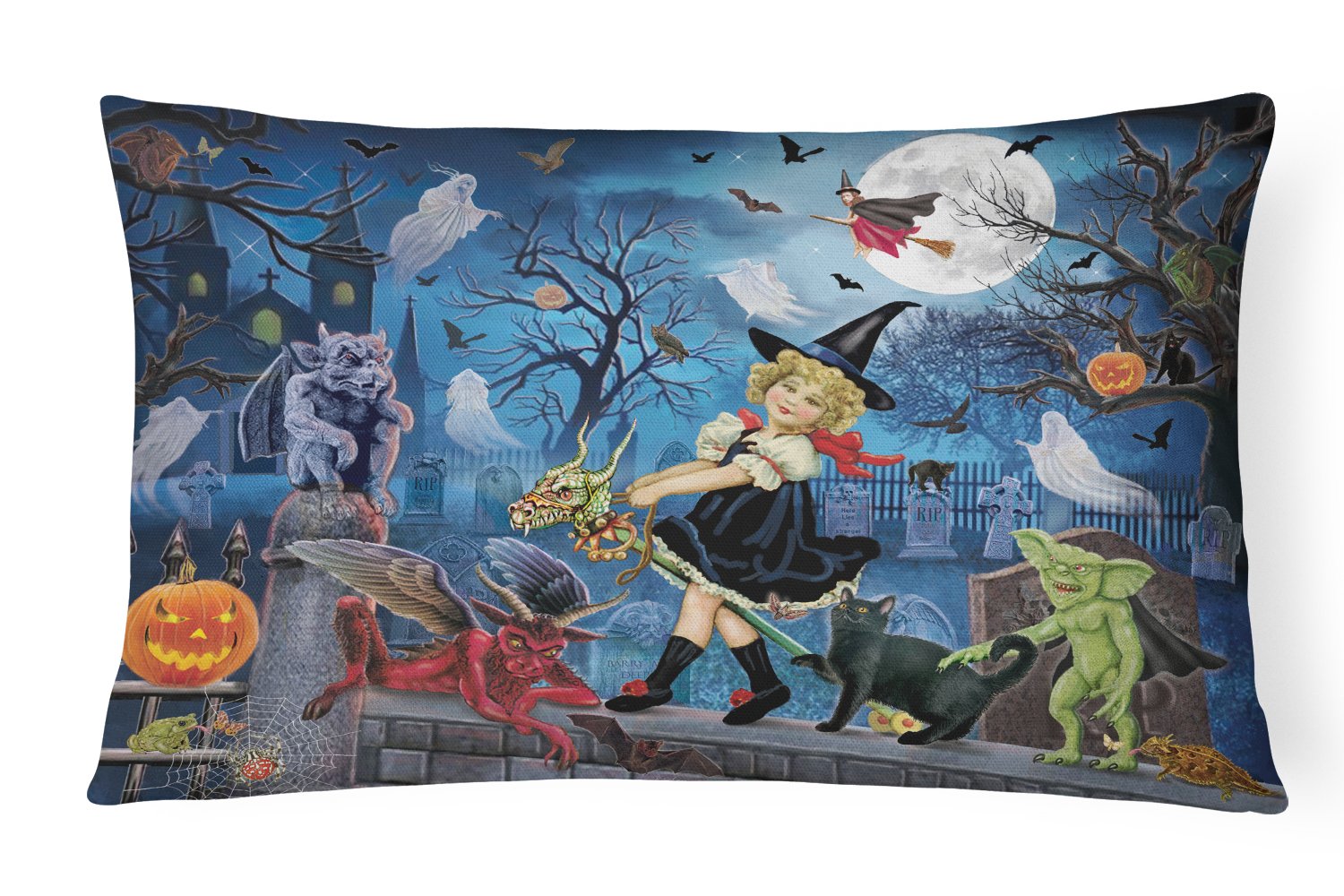 Littlest Witch's Halloween Party Canvas Fabric Decorative Pillow PRS4048PW1216 by Caroline's Treasures