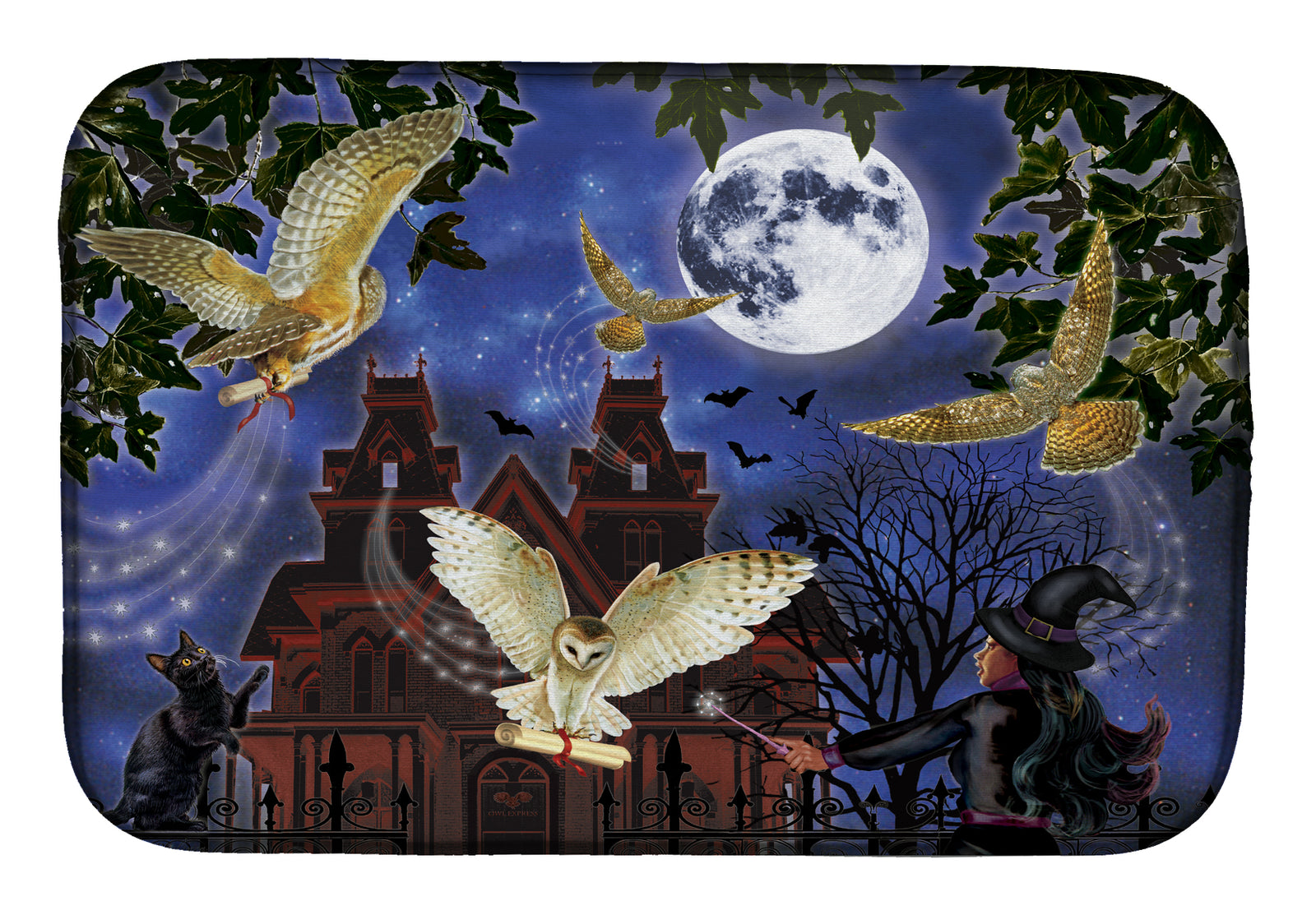 Halloween Owl Express Dish Drying Mat PRS4051DDM  the-store.com.