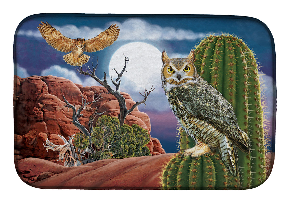 Great Horned Owl In The Desert Dish Drying Mat PRS4052DDM  the-store.com.