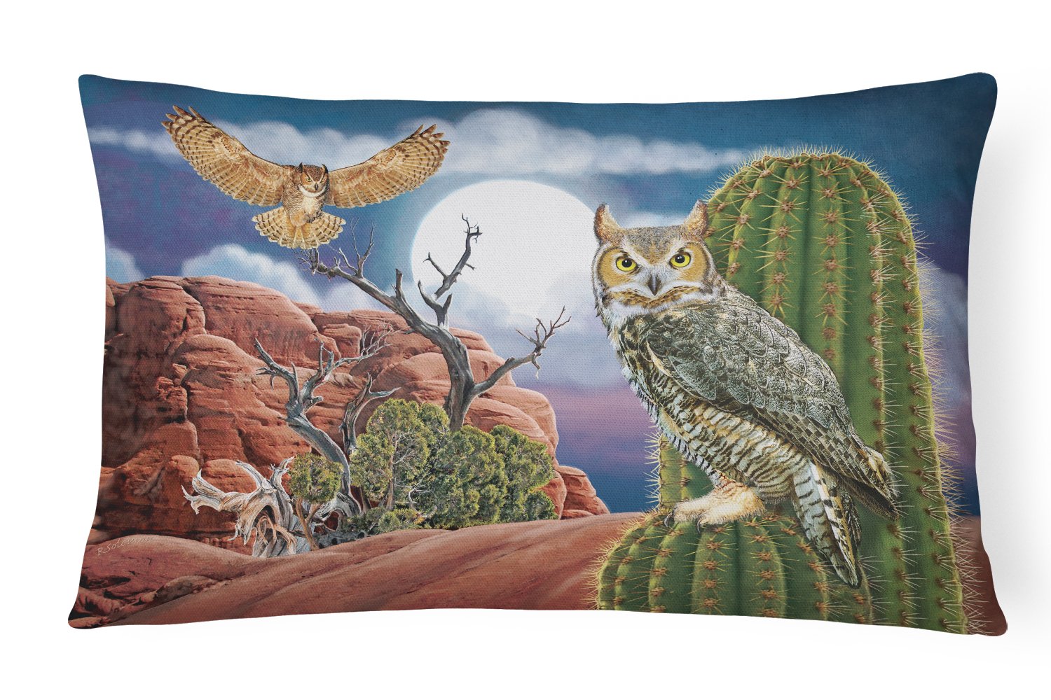 Great Horned Owl In The Desert Canvas Fabric Decorative Pillow PRS4052PW1216 by Caroline's Treasures