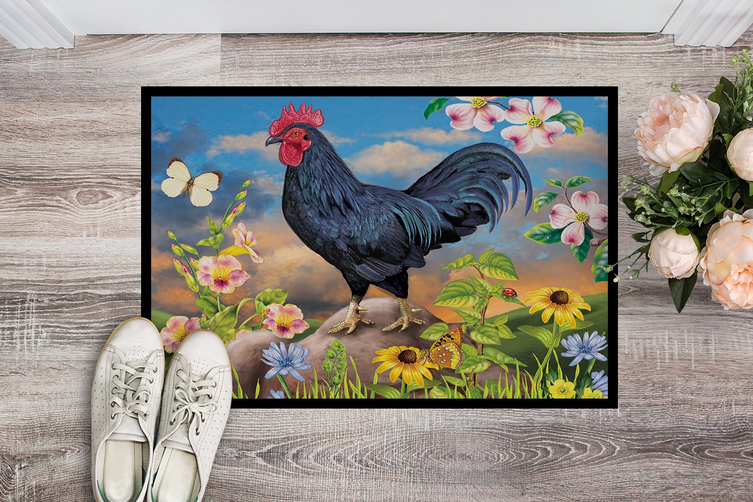 Black Rooster Indoor or Outdoor Mat 24x36 PRS4060JMAT by Caroline's Treasures