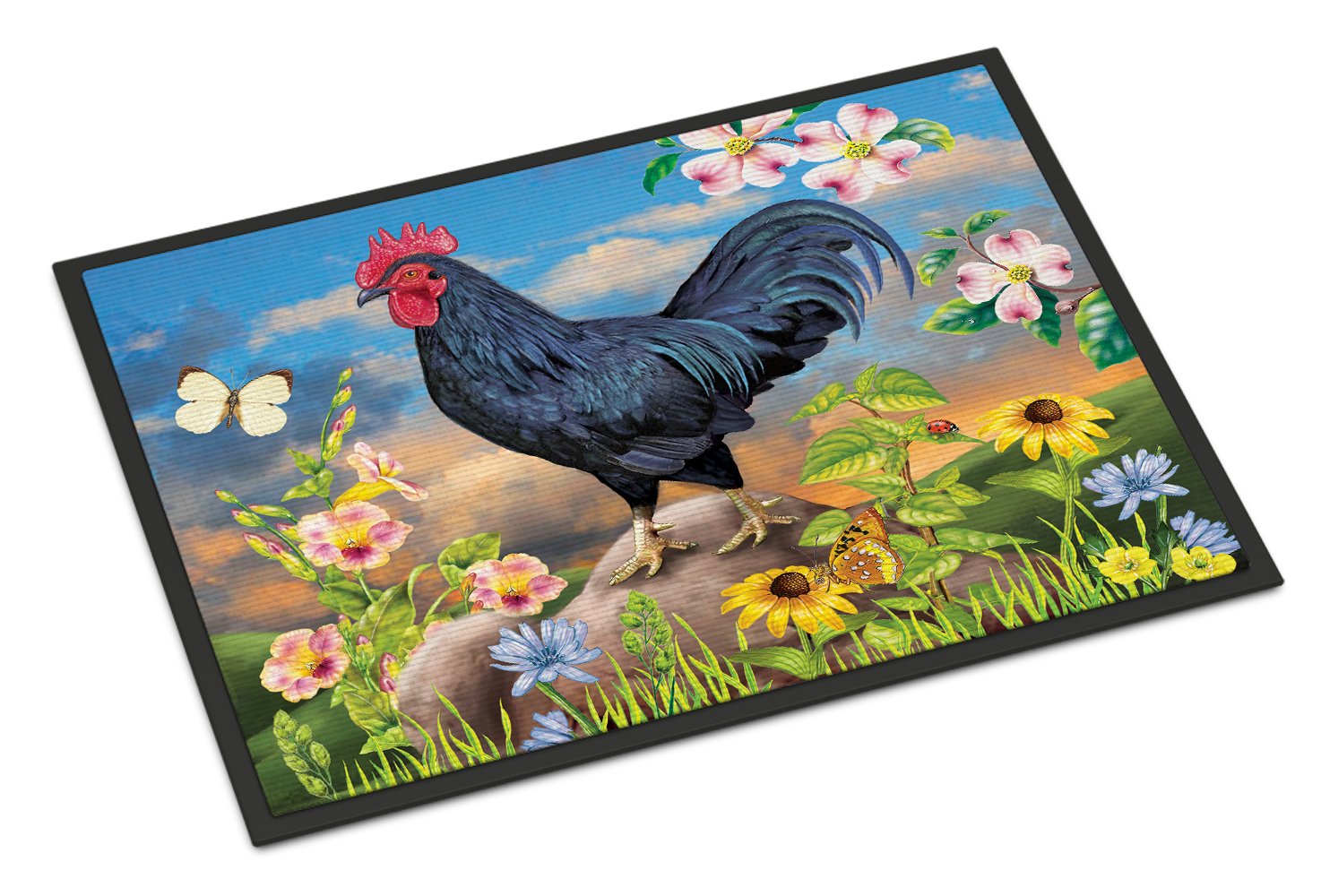 Black Rooster Indoor or Outdoor Mat 24x36 PRS4060JMAT by Caroline's Treasures